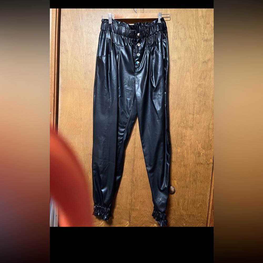 Ladies Black Faux Leather Jeans Pants Size 12 Brand New